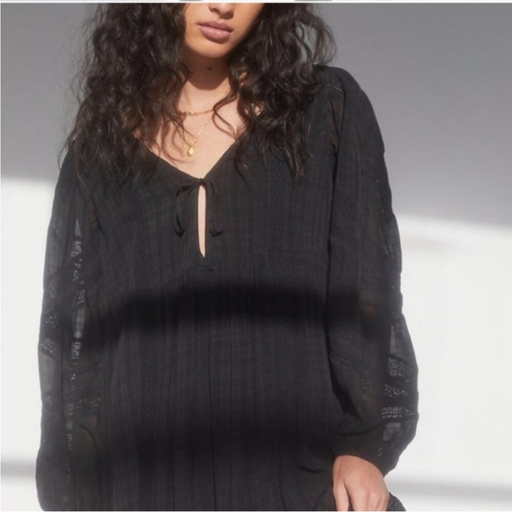 Aritzia Black Long Sleeve Peasant Dress